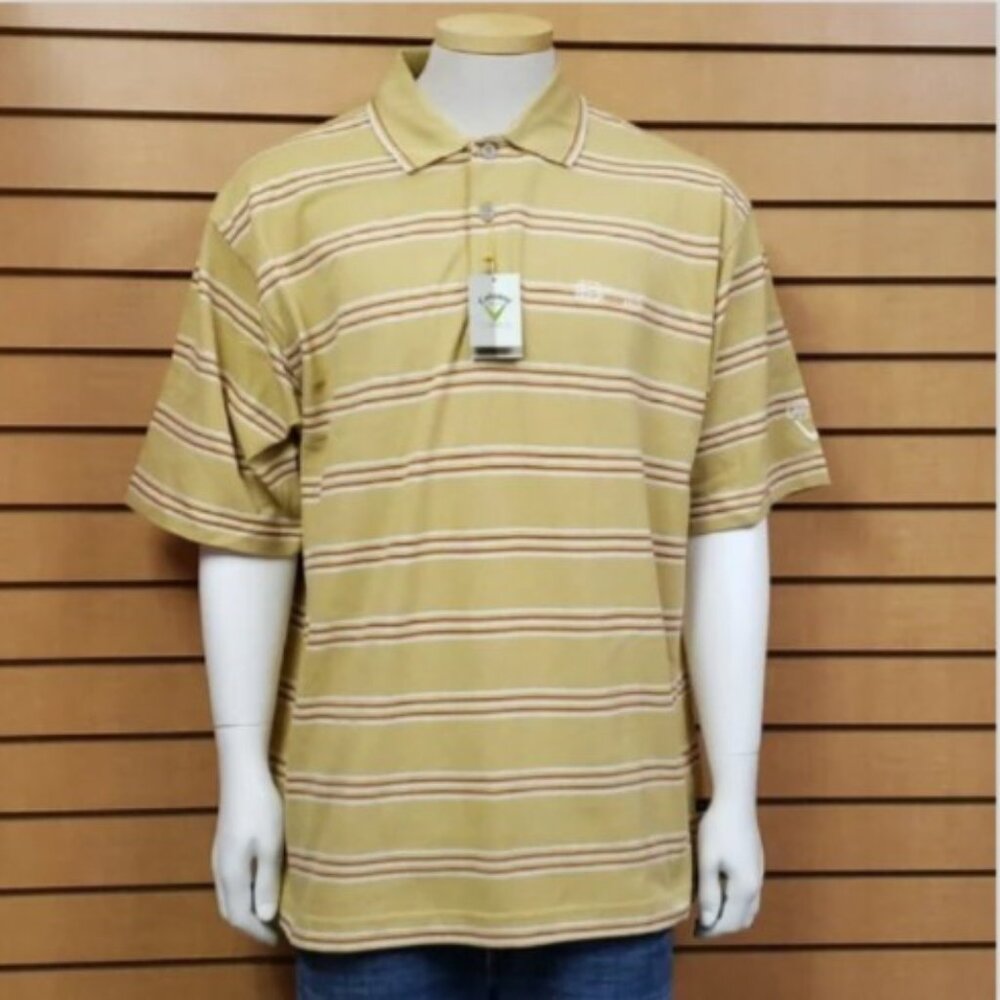 Callaway Mens Golf Polo Size Medium New Striped Short Sleeve Logo Collared